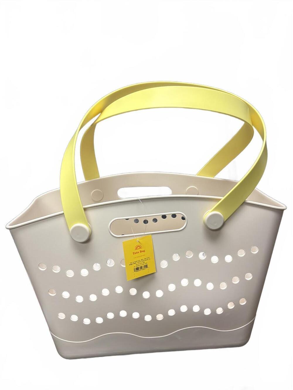 Sun Squad Cream & Yellow Rubber Beach Tote Bag Waterproof Pool Bag NWT
